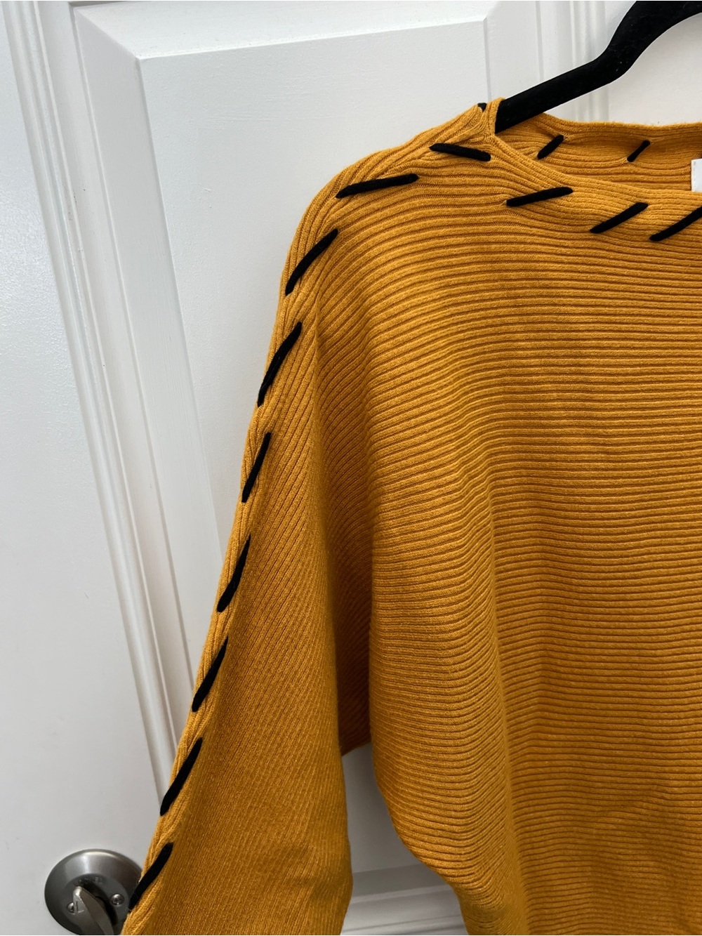 Magaschoni Mustard Yellow Ribbed Dolman Sleeve Whipstitch Sweater XS - Picture 3 of 5